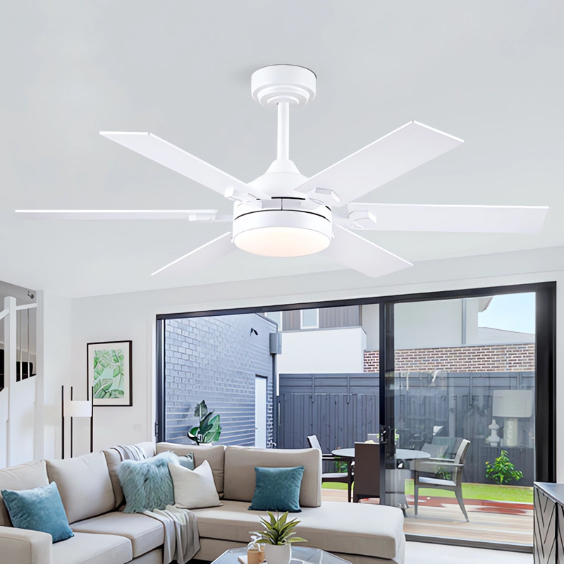 46/52" Ceiling Fan 6-blade with Lights Remote Quiet DC Motor Dimmable 3 Colors 6 Speeds Modern for Living Room Patio, White