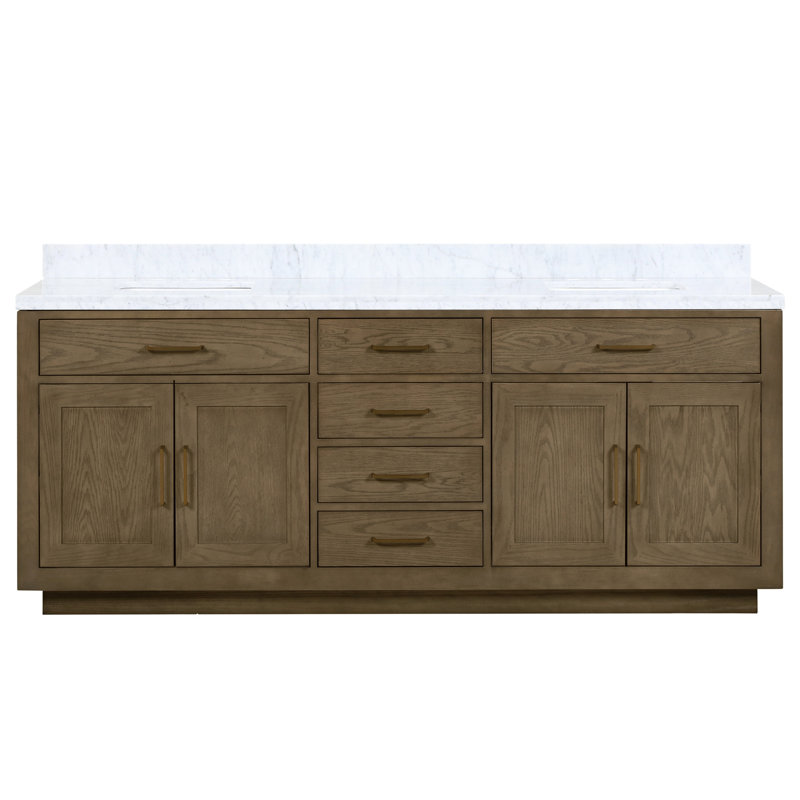 84 po Meuble-lavabo double en chêne gris avec rangement en bois massif et en largeur, largeur x 22 profondeur, construction à assemblage rapide, aspect utilisé