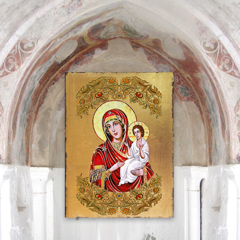 Vierge Marie, icône du musée sur bois, L 9 po x H 12 po