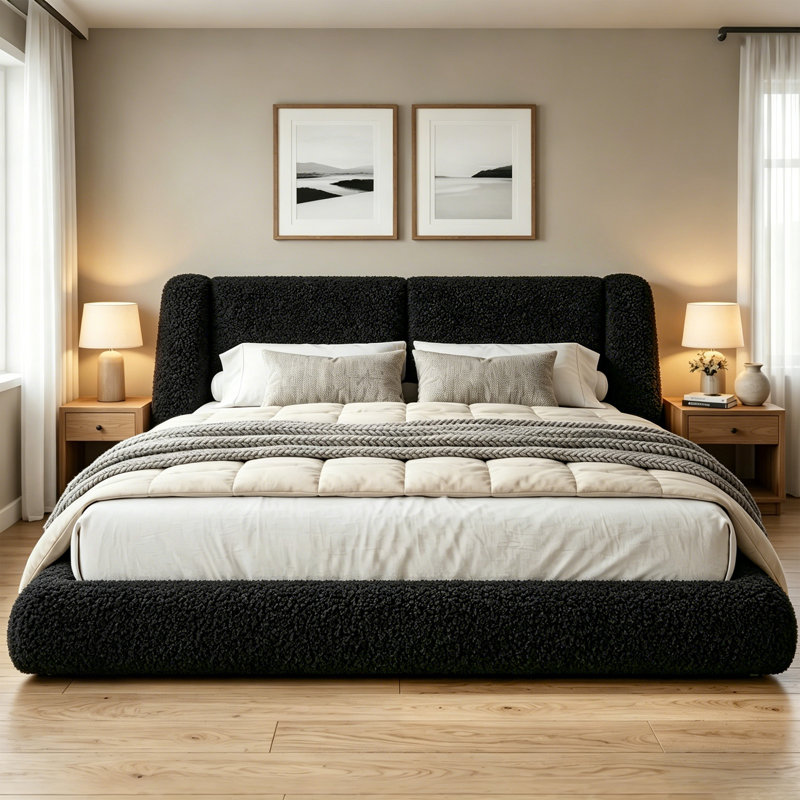 Structure de lit tapissier Cloud, lit rembourré en tissu doux avec tête de lit à oreilles de 5 po d'épaisseur, lit plateforme pour chambre à coucher moderne, assemblage facile et sans sommier