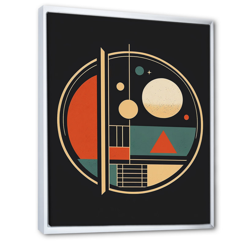 Paysage de pleine lune abstrait Mid-Century - reproduction sur toile, H 44 po x l 34 po x P 1,5 po, Cadre flottant blanc