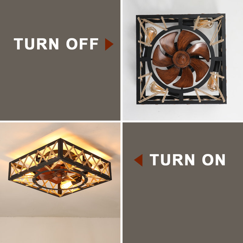 Modern Farmhouse Low Profile Ceiling Fan Light with Reversible Blades and Remote Control for Living room, Bedroom and Kitchen