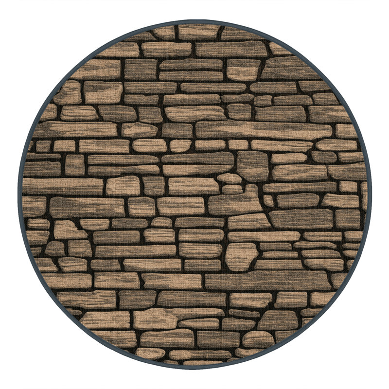 Washable Stone Walls Farm Area Rug, Round 3'