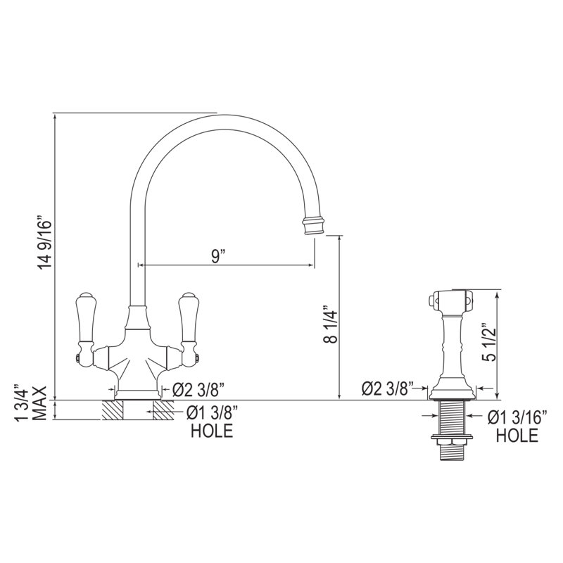 Georgian Era Two Handle Kitchen Faucet with Side Spray, English Bronze