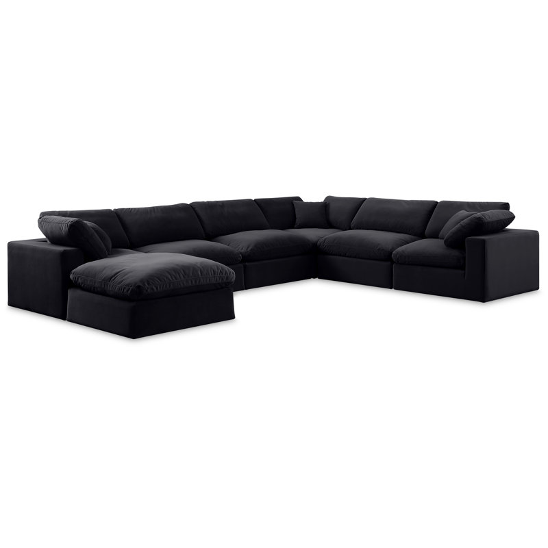 Issah Velvet U-Shaped Sectional Reversible, Black Velvet