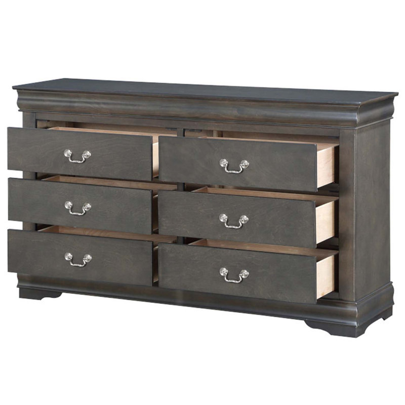 Commode 6 tiroirs Louis Philippe, finition gris foncé, Gris foncé