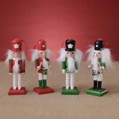 Christmas Glass Nutcracker Tree Ornaments, 2 Assorted Designs, Set of 4