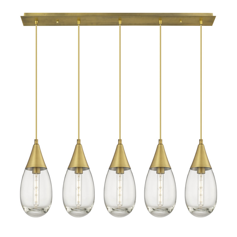 Luminaire suspendu grappe à 5 lumières Rameriz, Laiton brossé, Transparent