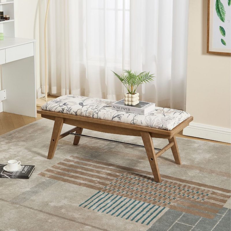 Chenille Upholstered Bench, Beige