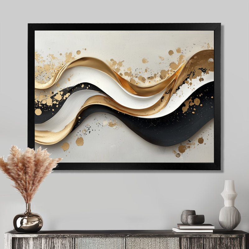 Art mural sur toile transitionnel moderne Goldern, Noir, Reproduction encadrée d'une seule photo, H 16 po x l 32 po