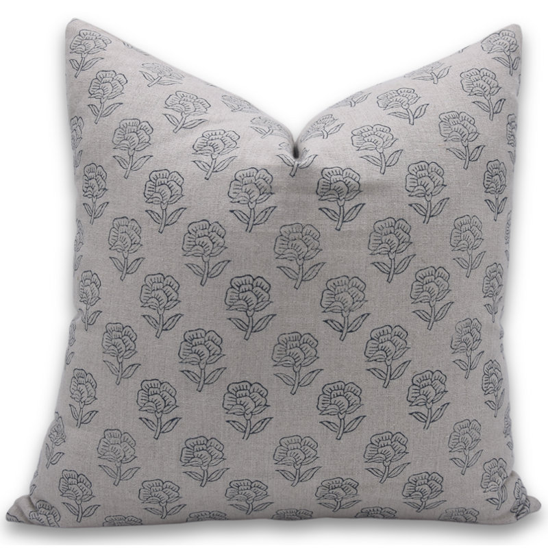 Fabdivine Brown and Blue Floral Linen Pillow Cover