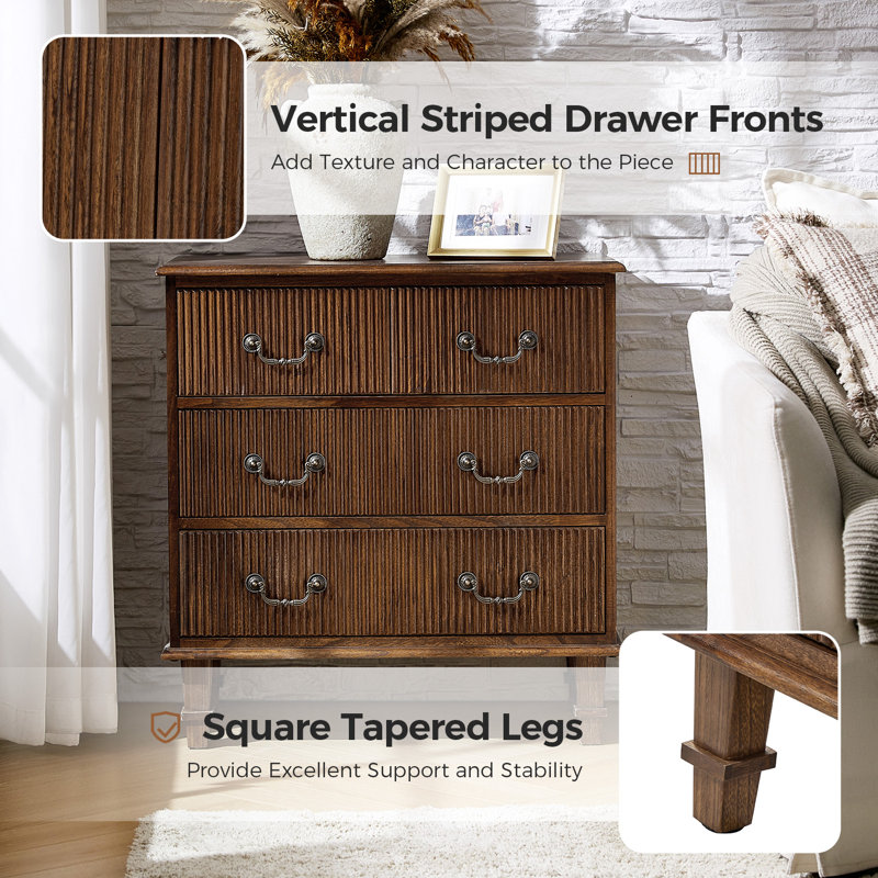 Kaybri 28"W Solid Paulownia Wood 4-Drawer End Table with Charging Station, Walnut