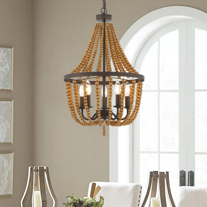 Geralynn 5-Light Solid Wood Bead Empire Chandelier, Oil Rubbed Bronze