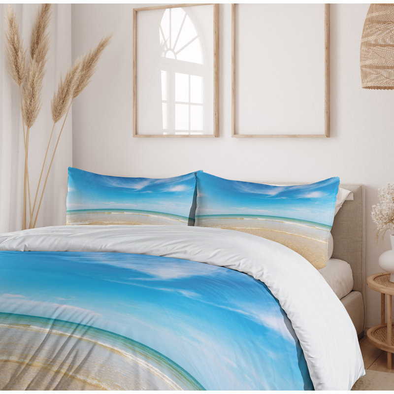 Twin Aqua White Green Coastal Duvet Cover Set