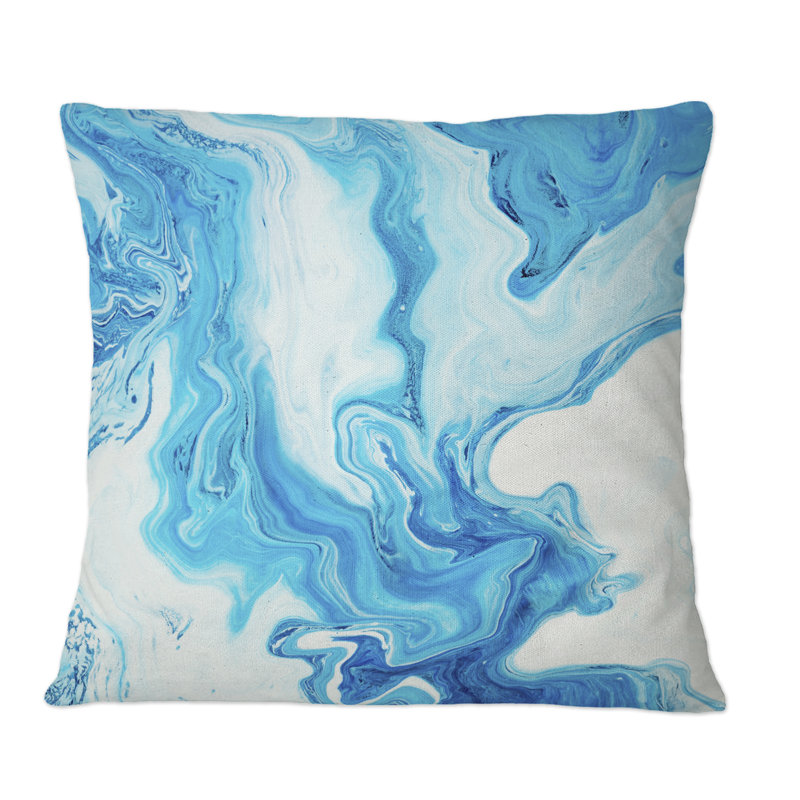 Coussin bleu et blanc à encre liquide I - imprimé moderne, 16 po x 16 po