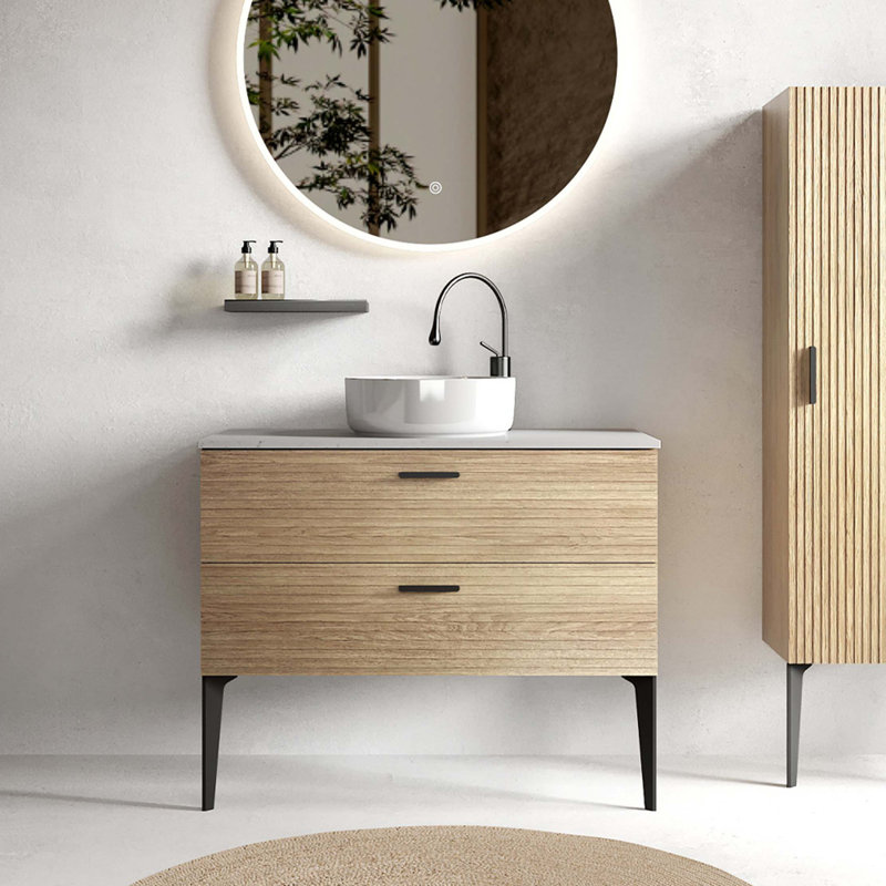 Meuble-lavabo rayé avec lavabo en céramique 36 po Emilia