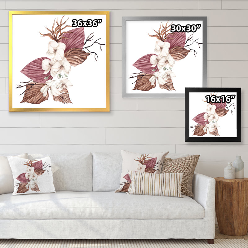 Bouquet de fleurs tropicales blanches I - reproduction d'art sur toile traditionnelle, H 16 po x l 16 po x P 1 po, Noir