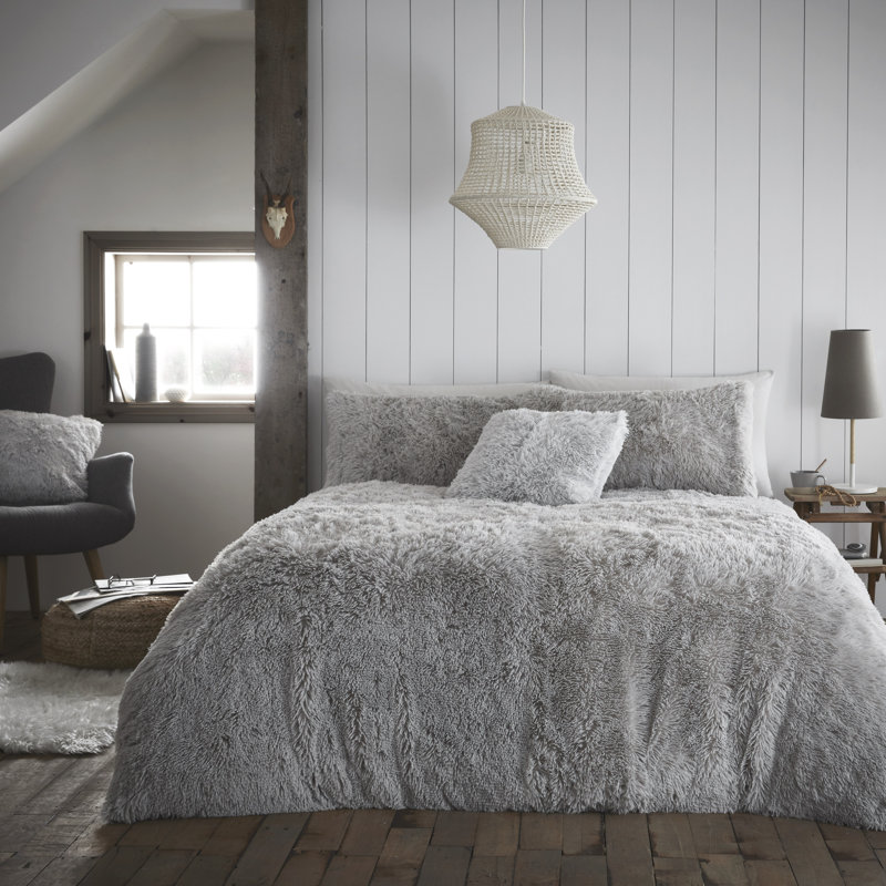 Solid Colour Duvet Cover Set with Pillowcases, Kingsize - 2 Standard Pillowcases, Silver