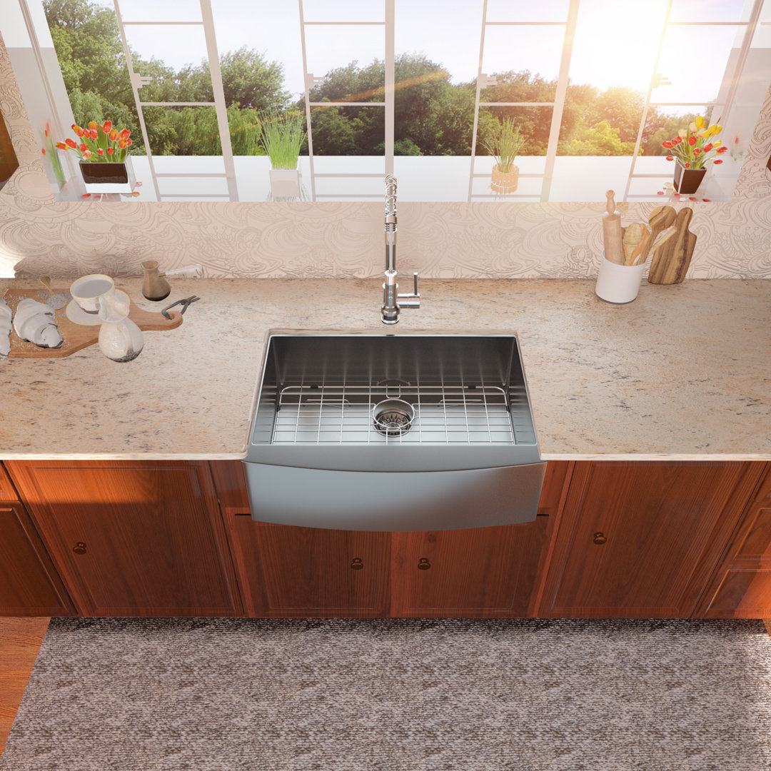 21" W Farmhouse Kitchen Sink Single Bowl Stainless Steel Kitchen Sink with Sink Grid Lordear 