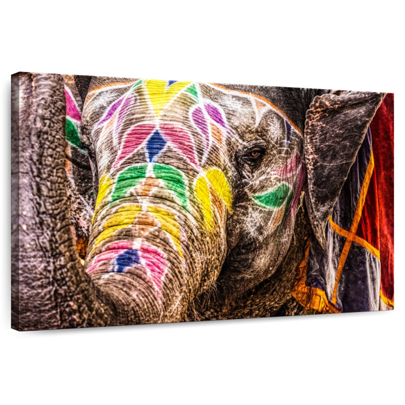 Éléphant indien coloré Brampt, H 16 po x l 24 po