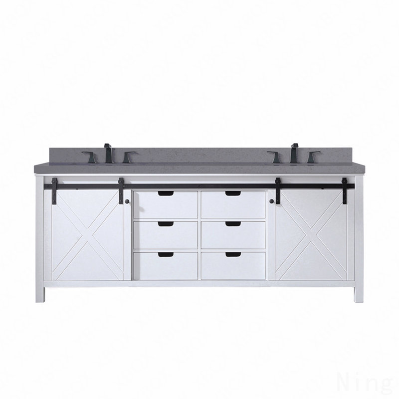 Ensemble de meuble-lavabo double 84 po x P 22 po avec comptoir en quartz gris et robinet, 85"