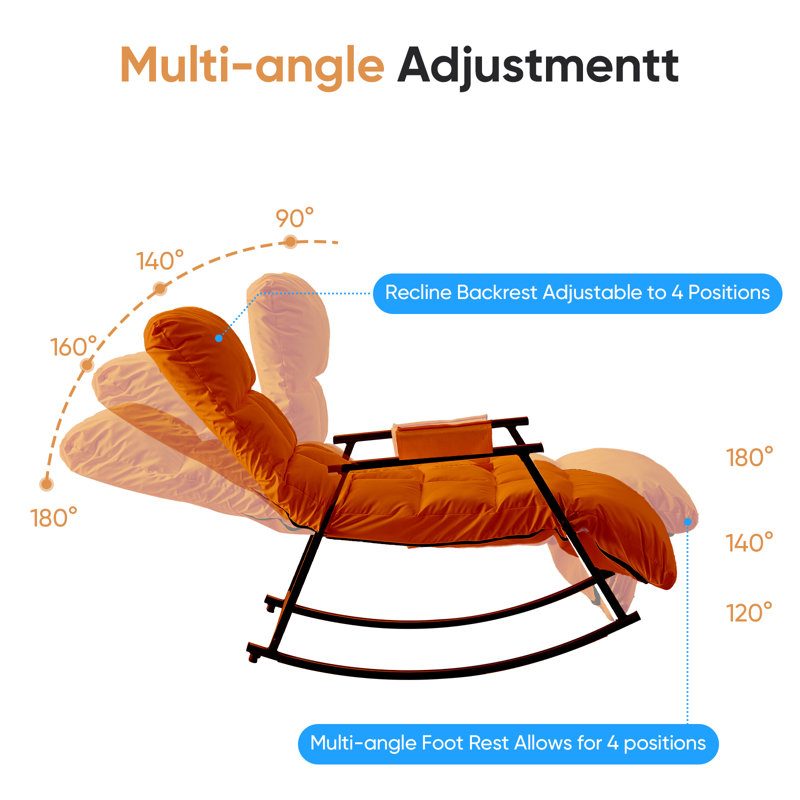 Fauteuil inclinable à bascule moelleux de luxe avec dossier massant en nid d'abeille - support lombaire et repose-pieds réglables dans 4 directions, poches de rangement latérales, cadre en acier robuste