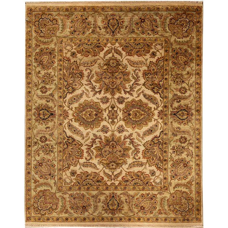 Tapis ivoire et vert clair noué à la main de haute qualité