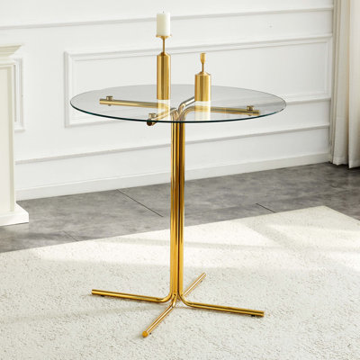 Table ronde haute en verre, table ronde de 36 pouces, plateau en verre trempé, support robuste à quatre colonnes chromées, convient aux tables rondes transparentes dans les petits espaces, les cuisines