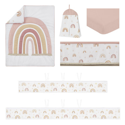 Boho Rainbow Girl Sweet Jojo Designs 6p Crib Bedding + BreathableBaby Breathable Mesh Liner  Pink Bohemian Modern