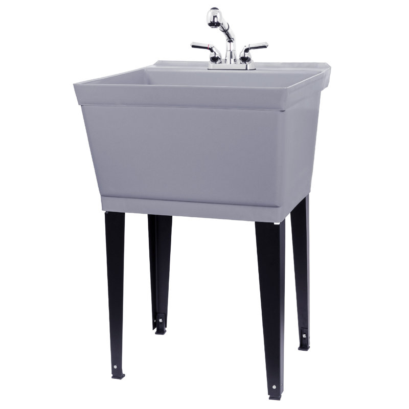 Évier à lessive autoportant avec robinet L 23,5 po x l 22,87 po, Grey, Chrome