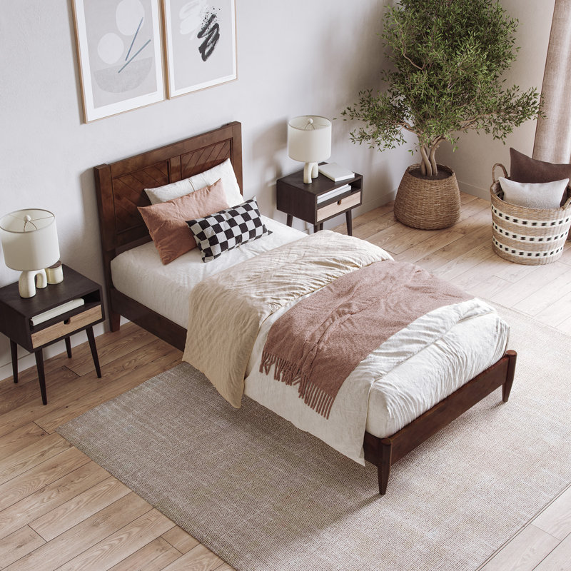 Pascarella Solid Wood Low Profile Platform Bed, Walnut, Twin XL