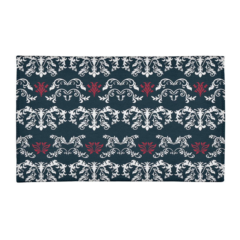 Tapis vert foncé / blanc Damask, Rectangle 2 pi x 3 pi