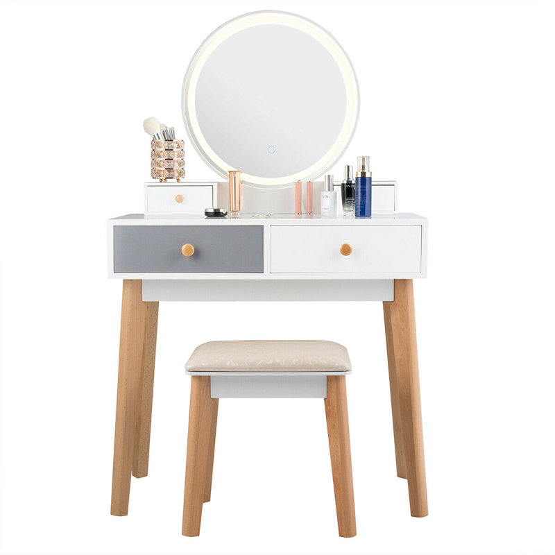 Ensemble coiffeuse avec tabouret et Miroir Camron
