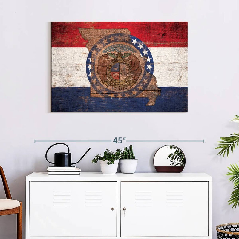 Borges State Map Over Missouri Flag, 24" H x 36" W