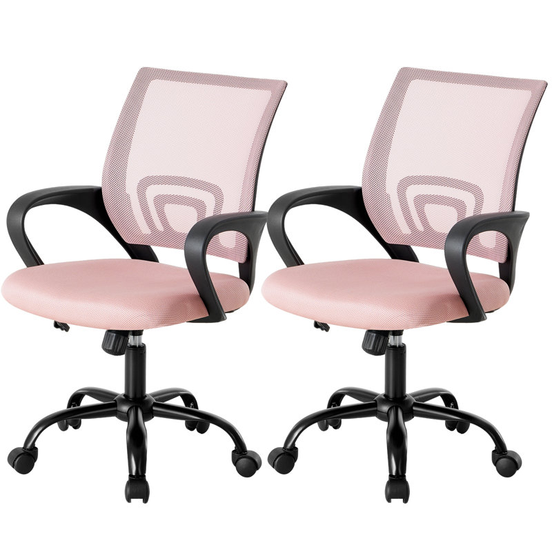 Set Of 2 Adjustable Office Chair With 360°Rotation, Height And Tilt Control,Gray, Pink