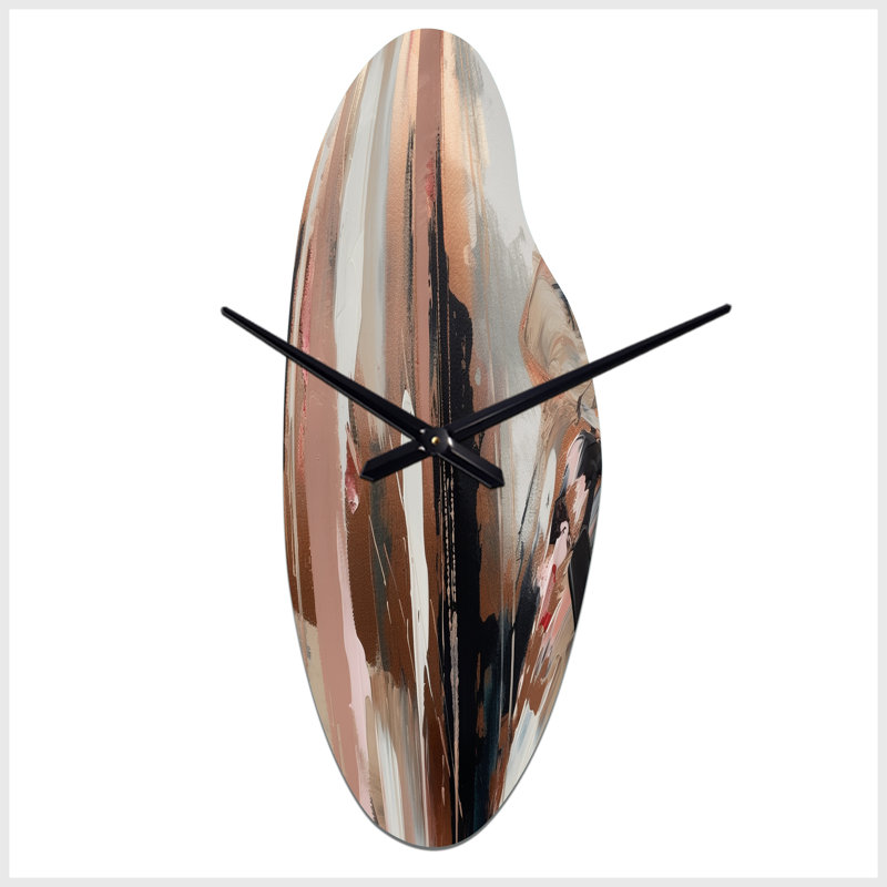 Damiso brun et noir au-delà des limites I - horloge murale asymétrique abstraite en métal, horloge murale moderne incurvée