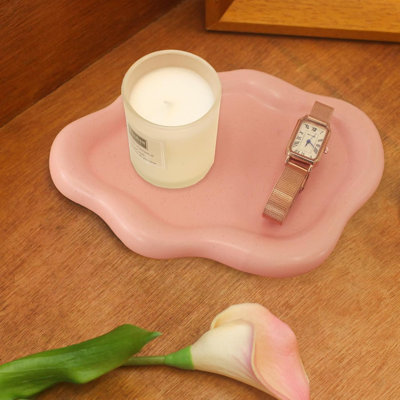 Ceramic Jewellery Tray Trinket Dish, Decorative Cloud Vanity Key Tray For Women, Ring Holder Dish, Cute Jewellery Plate Bowl Room Decor Aesthetic, Pink, Medium