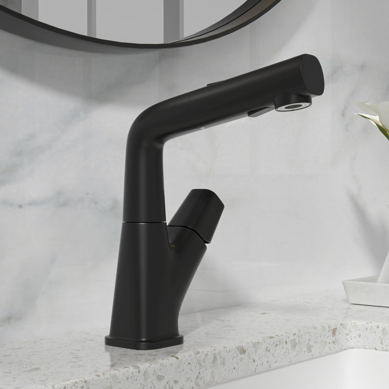 Robinet de lavabo de salle de bain 3 trous à poignée simple en acier inoxydable à 3 fonctions, Noir mat
