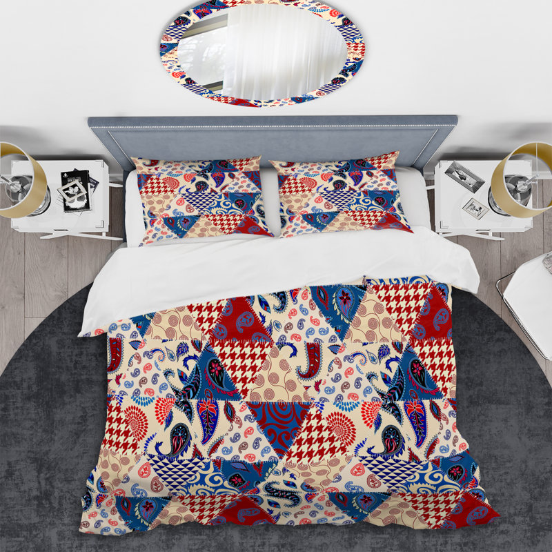 Multicolore patchwork matelassé - ensemble de housse de couette abstrait - microfibre de polyester