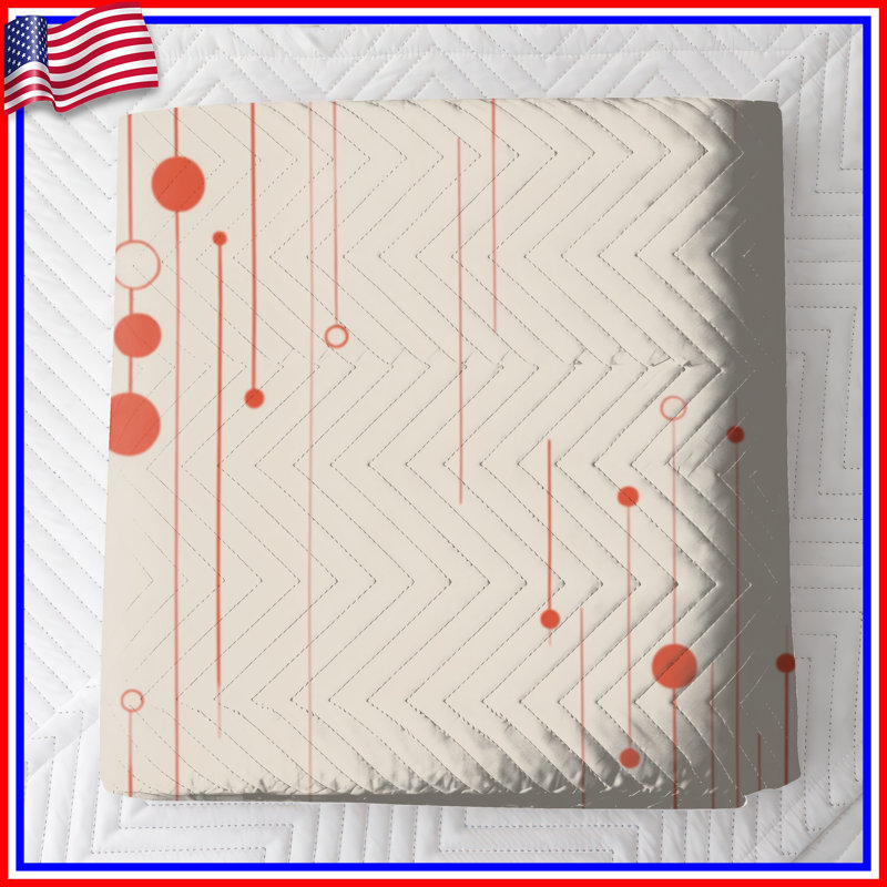 Red Lines Circles Quilted Bedspread All Sizes, Full / Double