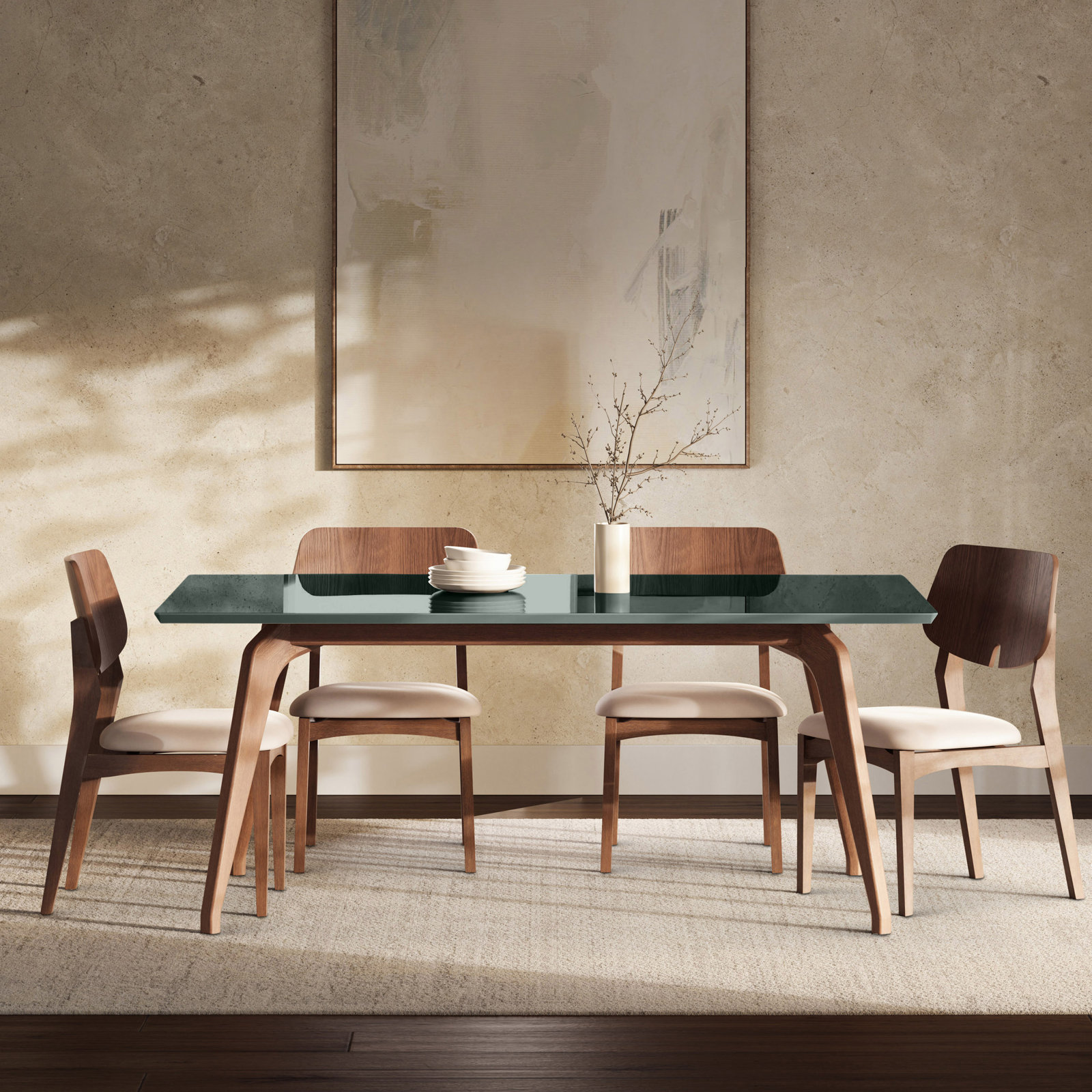 Ena Dining Table, 29.5" H x 70.75" L x 39.25" W, Florest,Nogal
