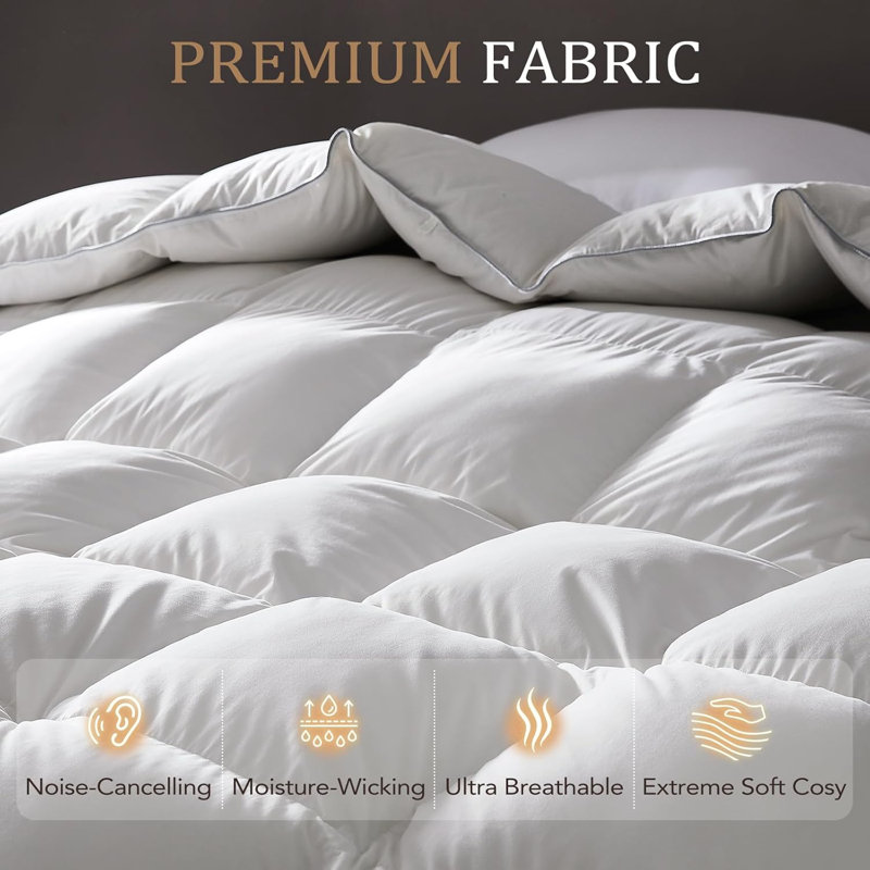 All Season Fluffy Soft Feather Down Comforter Cozy Breathable Duvet Insert, California King
