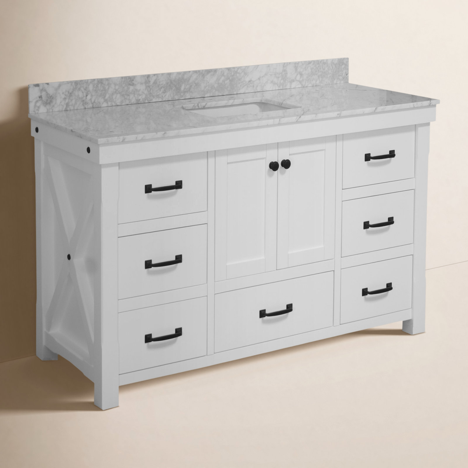 60 " Carrara Marble Single Bathroom Vanity, White