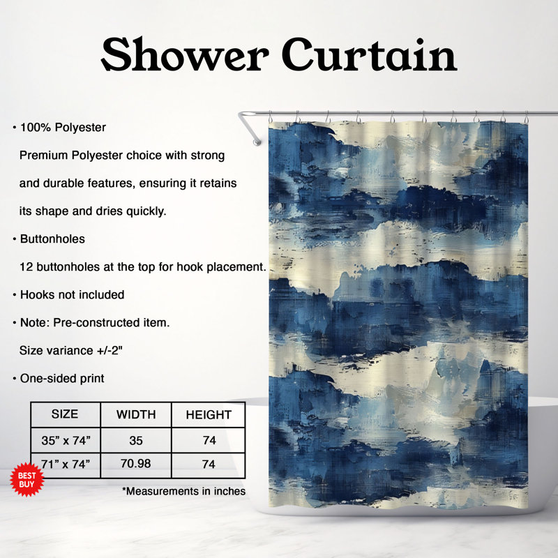 Blue Shades - Rideau de douche Premium, H 74 po x l 71 po