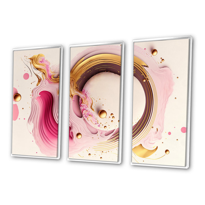 «Pink Watercolor Circular Abstract III», ensemble d'art mural moderne sur toile, H 32 po x l 48 po x P 1 po, Cadre blanc