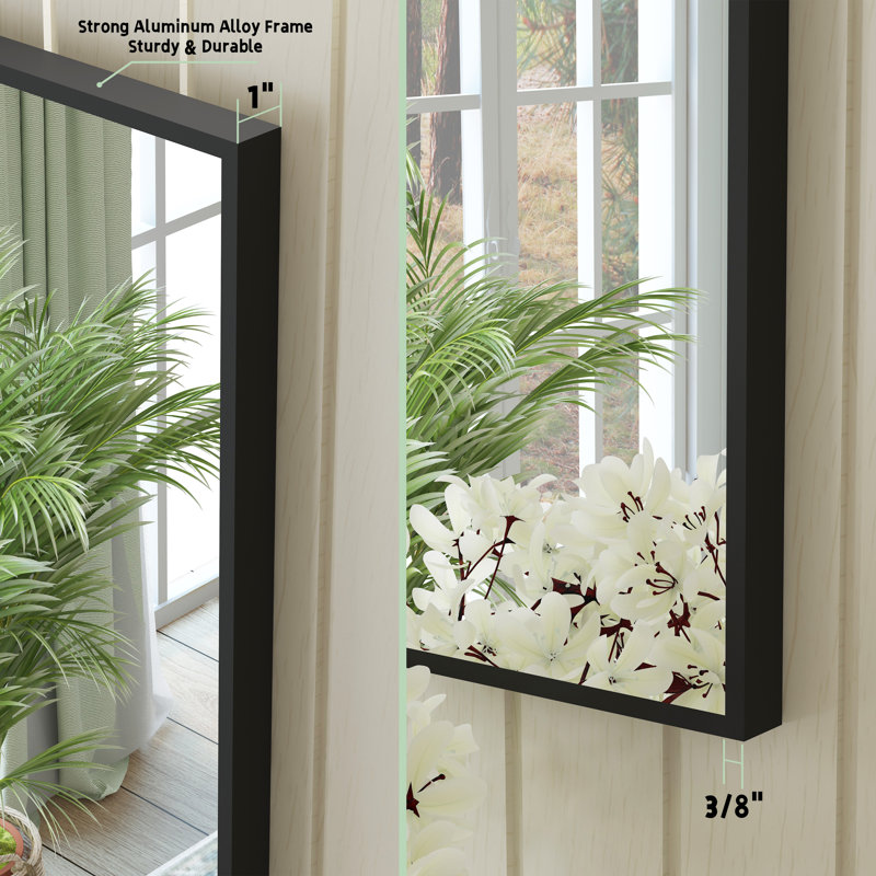 Sartori Aluminum Framed Rectangular Vanity Wall Mounted Mirror, Black, 36" x 55"