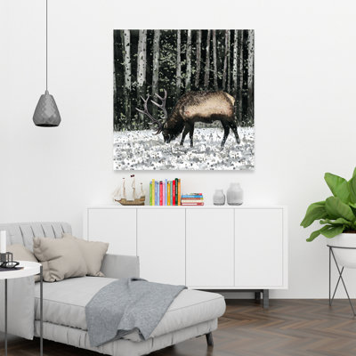 Caribou dans la forêt - Toile rustique verte