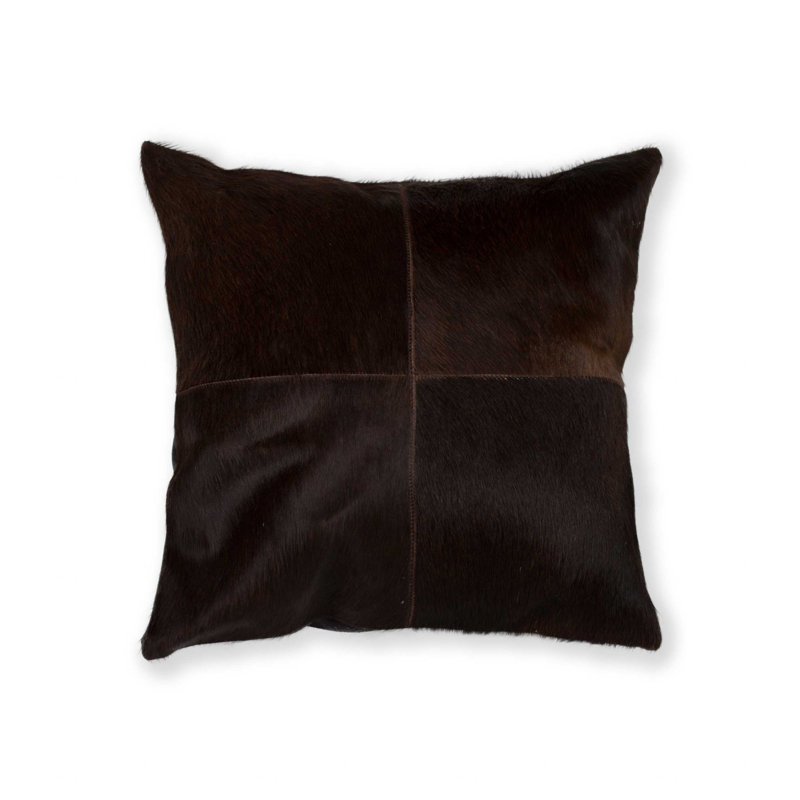 Coussin 18 "en cuir de vache brun chocolat
