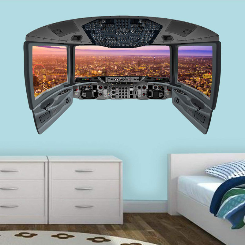 Murale cockpit d’avion en 3d londres city view Shreyas, H 36 po x l 60 po