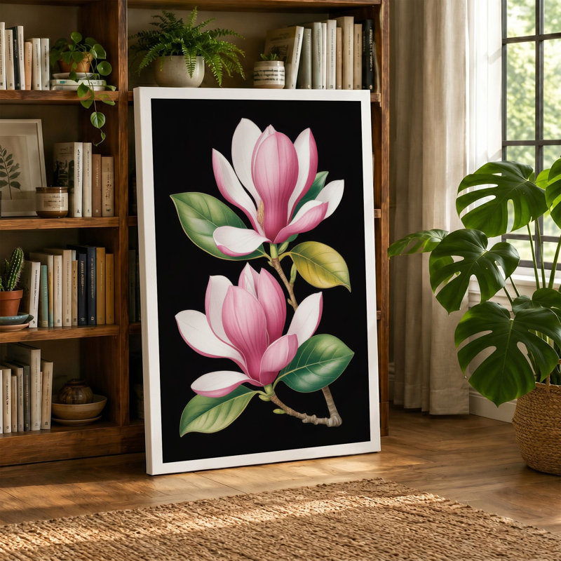 Magnolia Florals Botanical - Wrapped Canvas, 36x24 - 91.4 x 61.0 cm, Black Border